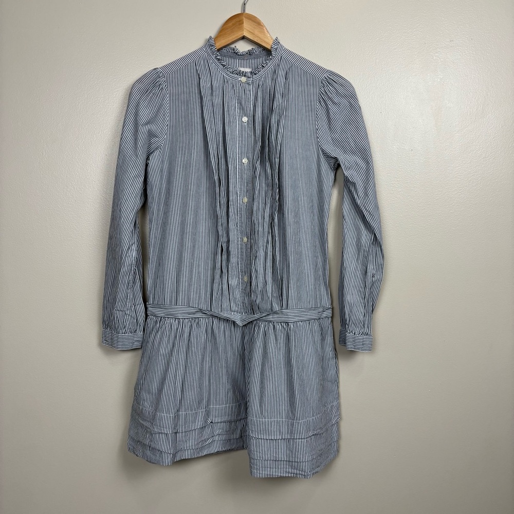 La Vie Rebecca‎ Taylor Dress Womens XS Grey White Striped Drop Waist 100% Cotton
